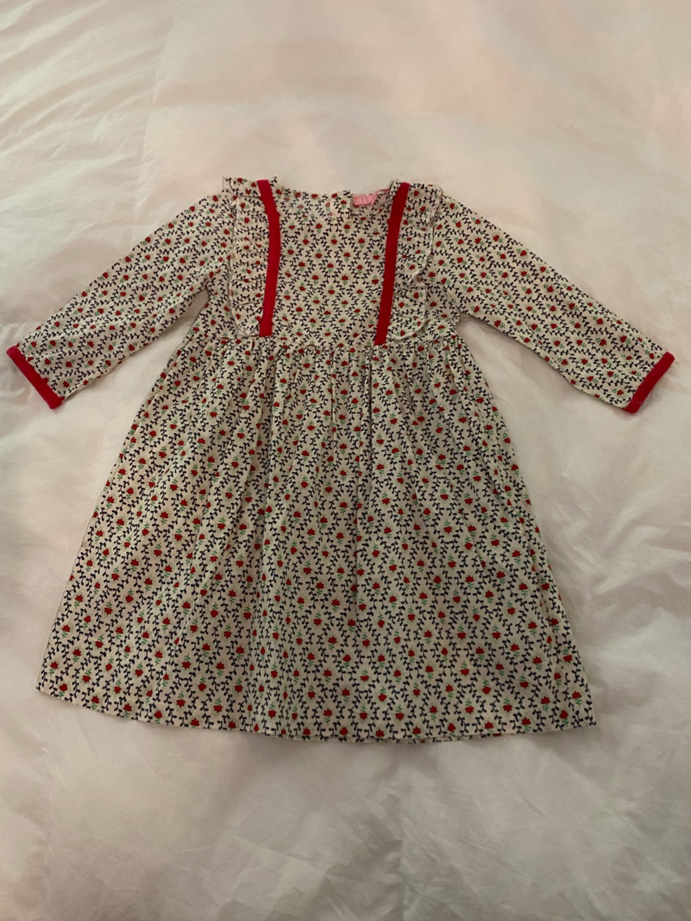 Bisby 4T Floral Print Long Sleeve Dress with Red Trim